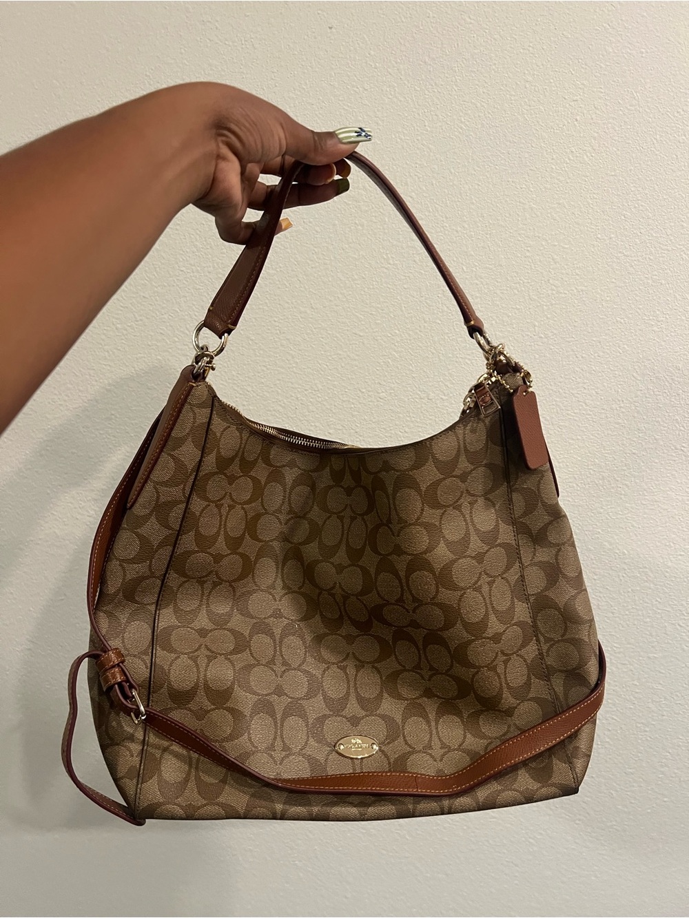 Coach Brown Signature Canvas Hobo with Leather Trim